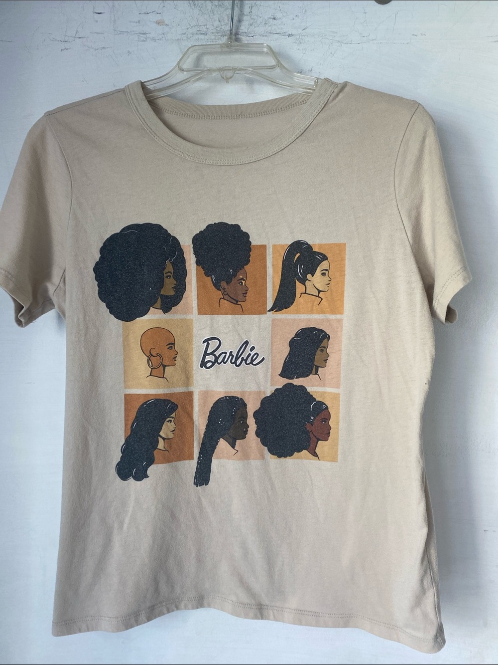 Barbie Beige Graphic Tee with Black and Tan Portraits S S/M